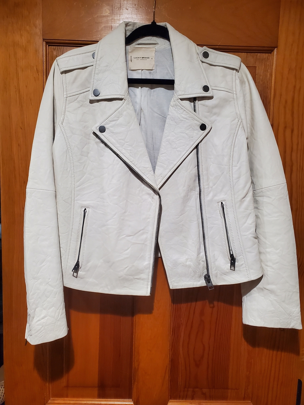 Lucky Brand White Lamb Leather Biker Jacket
